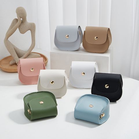 Women's Pu Leather Solid Color Basic Square Buckle Shoulder Bag