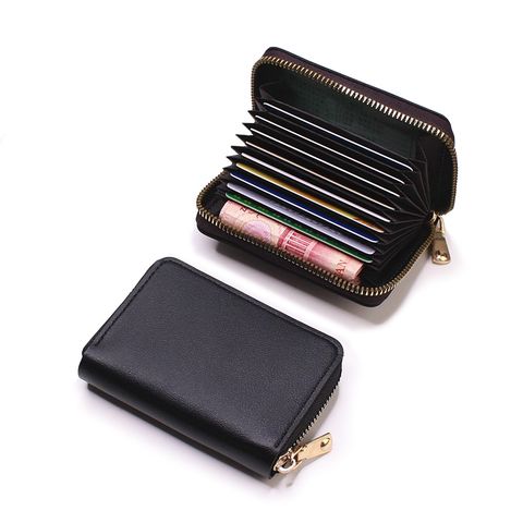 Women's Solid Color Pu Leather Zipper Card Holders