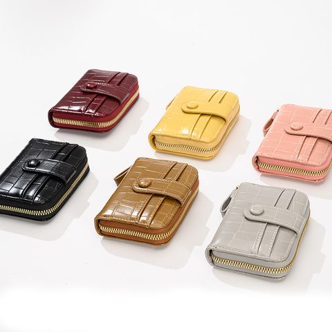 Women's Solid Color Pu Leather Zipper Buckle Card Holders