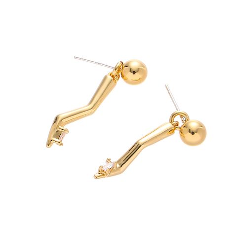 Simple Style Geometric Brass Plating Inlay Zircon Ear Studs 1 Pair