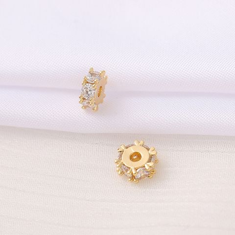 1 Piece 2.8*7mm 2MM Copper Zircon 18K Gold Plated Round Polished Beads Spacer Bars