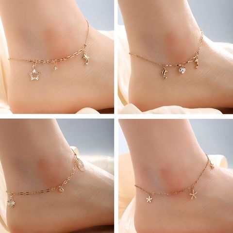 XUPING Sweet Star Dolphin Flower Alloy Artificial Gemstones 18K Gold Plated Women's Anklet