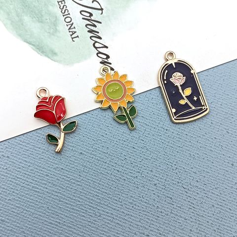 Diy Ornament Accessories Rose Sunflower Pendant Earrings Necklace Pendant Alloy Pendant Key Chain Accessories