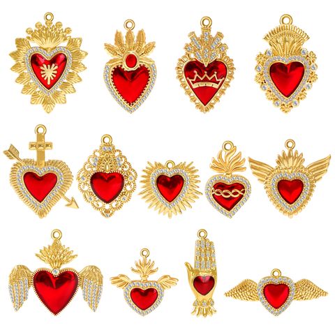 1 Piece 15*28mm 20*17mm 30*14mm Copper Gem Gold Plated Cross Heart Shape Wings Polished Pendant