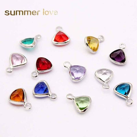 10 PCS/Package Diameter 8mm Alloy Birthstone Triangle Polished Pendant