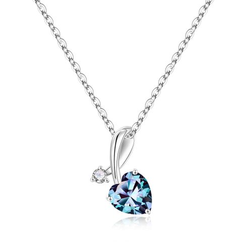 Sterling Silver Cute Sweet Plating Inlay Heart Shape Birthstone Zircon Pendant Necklace