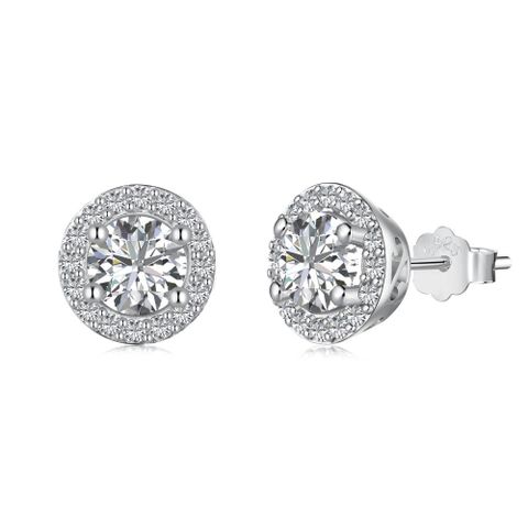 Simple Style Shiny Round Sterling Silver Plating Inlay Zircon Women's Rings Earrings Necklace