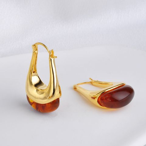 Simple Style Classic Style Geometric Copper Plating Inlay Amber Earrings 1 Pair