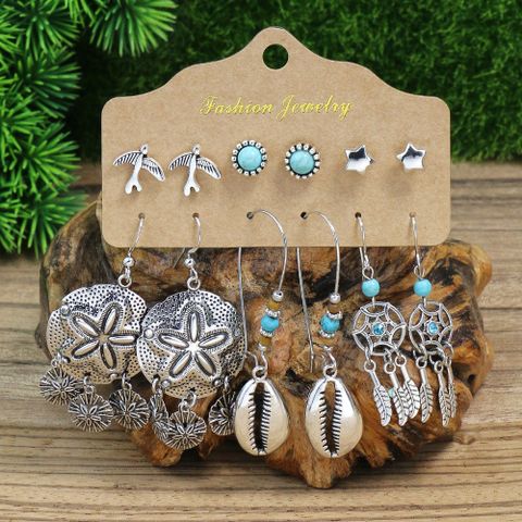 1 Set Ethnic Style Color Block Inlay Alloy Turquoise Drop Earrings