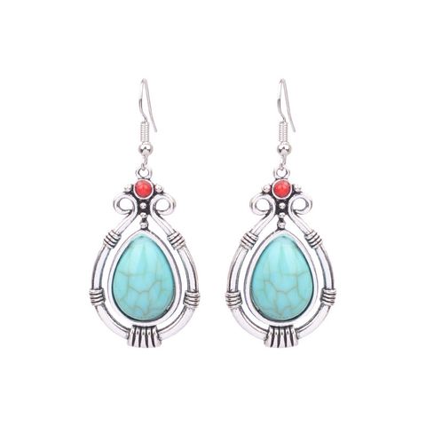 1 Pair Ethnic Style Color Block Inlay Alloy Turquoise Drop Earrings