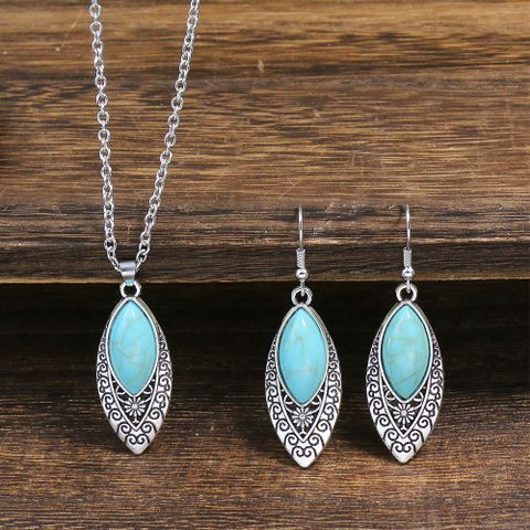 Ethnic Style Color Block Alloy Inlay Turquoise Women's Jewelry Set