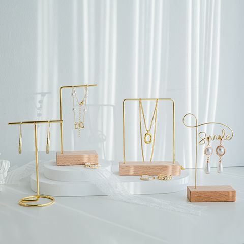 Elegant Nordic Style Letter Solid Wood Iron Polishing Jewelry Display