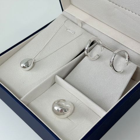 Elegant Simple Style Geometric Sterling Silver Polishing Women's Rings Earrings Necklace 1 Piece 1 Pair