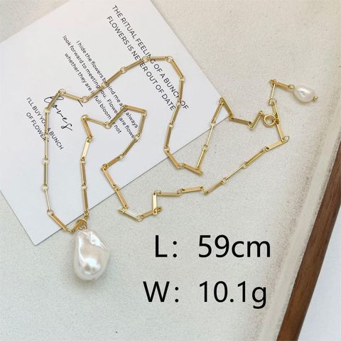 Y2K Nordic Style Exaggerated Irregular Freshwater Pearl Copper 18K Gold Plated Pendant Necklace In Bulk