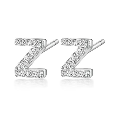 1 Pair Simple Style Roman Style Letter Inlay Sterling Silver Zircon White Gold Plated Ear Studs