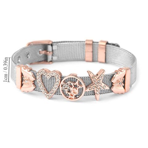 Casual Modern Style Letter 304 Stainless Steel 14K Gold Plated Alloy Rhinestones Wristband Bangle In Bulk