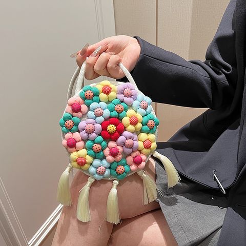 Women's Small Cotton Flower Cute Tassel Magnetic Buckle Handbag