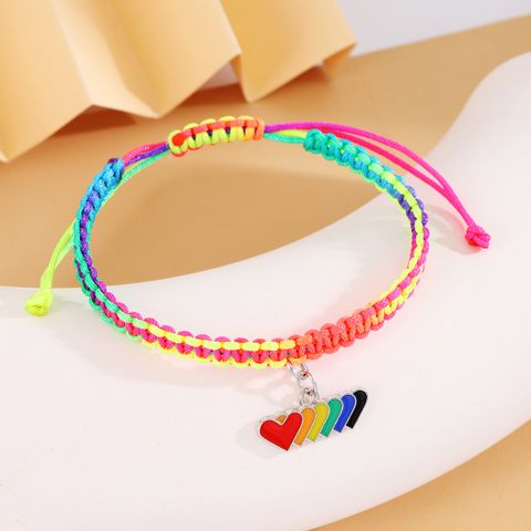 Cute Sweet Heart Shape Alloy Nylon Enamel Braid Women's Bracelets