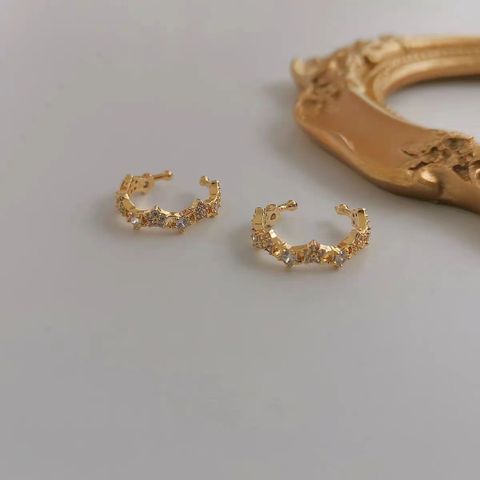 1 Piece Sweet Commute C Shape Inlay Copper Zircon 18K Gold Plated Ear Cuffs
