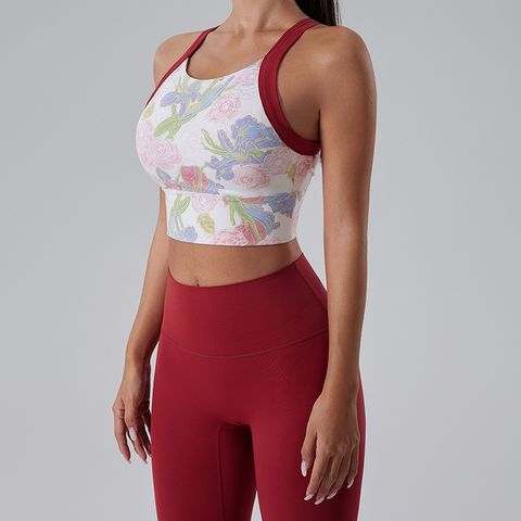 Simple Style Printing Spandex Brushed Fabric U Neck Active Tops Vest