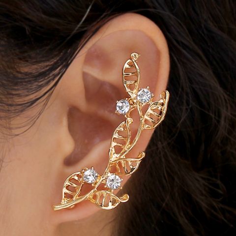 1 Piece Elegant Sweet Leaves Inlay Alloy Rhinestones Gold Plated Ear Studs