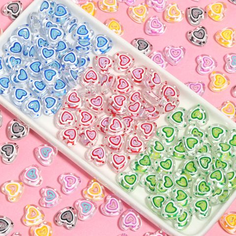 5 Pcs/pack Acrylic Hand-Painted Series Transparent Colorful Striped Peach Heart Vertical Hole Beaded Diy Mobile Phone Charm Ornament