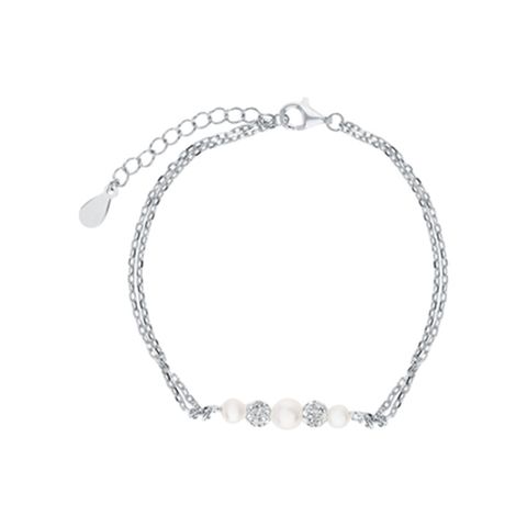 Sterling Silver White Gold Plated Casual Elegant Plating Inlay Round Artificial Pearls Zircon Bracelets