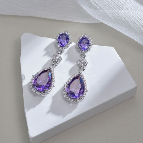 1 Pair Elegant Classic Style Streetwear Water Droplets Inlay Titanium Steel Zircon Drop Earrings