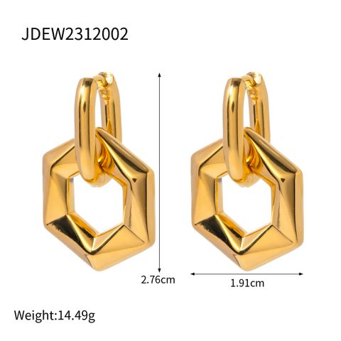 1 Pair Simple Style Classic Style Hexagon Plating 304 Stainless Steel 18K Gold Plated Earrings