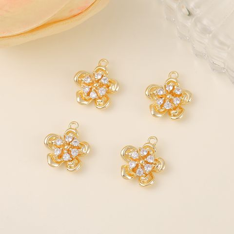 1 Piece 13 * 14mm Copper Zircon 18K Gold Plated Flower Polished Pendant