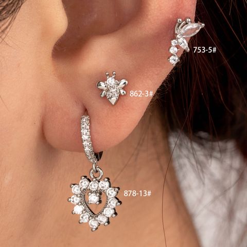 1 Piece IG Style Simple Style Heart Shape Bee Butterfly Inlay Copper Zircon Drop Earrings Ear Studs