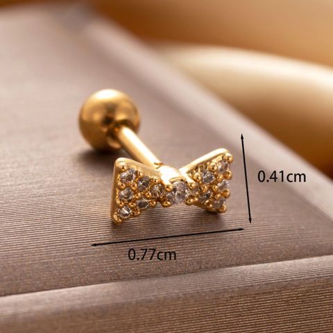1 Piece IG Style Cute Simple Style Rabbit Circle Bow Knot Hollow Out Inlay Copper Zircon Ear Studs
