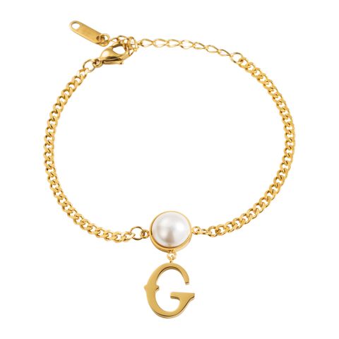 Elegant Luxurious Letter 316 Stainless Steel  Gold Plated Pearl Bracelets In Bulk