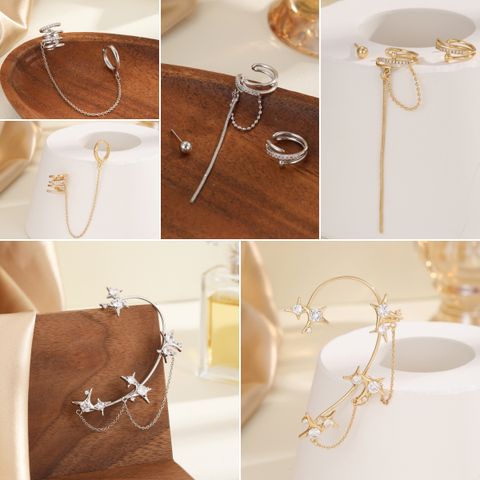 1 Piece Simple Style Classic Style Chain Inlay Copper Zircon 18K Gold Plated Silver Plated Ear Cuffs