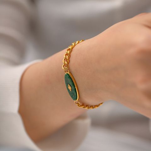 304 Stainless Steel 18K Gold Plated IG Style Simple Style Oval African Jade Bracelets