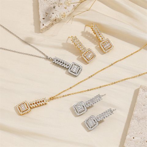 Copper 18K Gold Plated Simple Style Classic Style Plating Inlay Splicing Zircon Jewelry Set