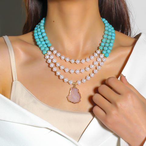 Elegant Color Block Plastic Beaded Women's Three Layer Necklace