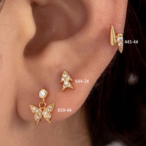 1 Piece IG Style French Style Simple Style Triangle Butterfly Lightning Inlay Copper Zircon Ear Studs