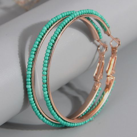 Exaggerated Vacation Round Seed Bead Ferroalloy Women's Hoop Earrings