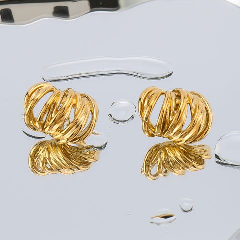 1 Pair IG Style Vintage Style Simple Style Lines Three-dimensional Hollow Out 304 Stainless Steel 18K Gold Plated Ear Studs