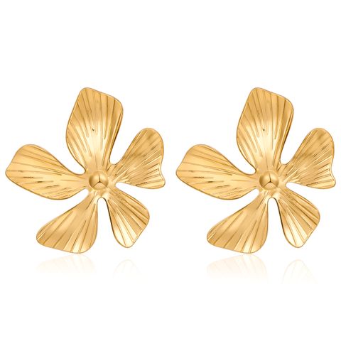 1 Pair Cute Luxurious Flower Plating 304 Stainless Steel 18K Gold Plated Ear Studs