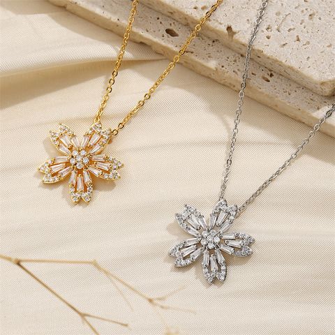 Wholesale Basic Modern Style Classic Style Irregular Geometric Flower Copper Patchwork Inlay 18K Gold Plated Zircon Pendant Necklace