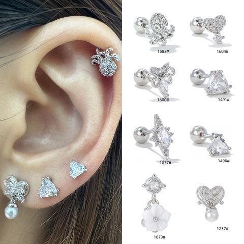 1 Piece Ear Cartilage Rings & Studs Simple Style Geometric Brass Plating Inlay Zircon Ear Cartilage Rings & Studs