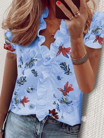 Women's Blouse Sleeveless Short Sleeve Long Sleeve Blouses Ruffles Hawaiian Solid Color Flower