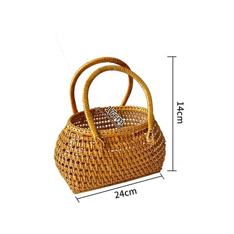 Women's Medium Straw Geometric Vacation Bucket String Straw Bag