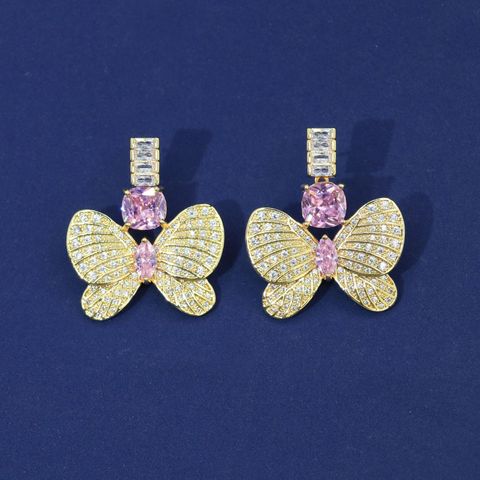 1 Pair Simple Style Classic Style Butterfly Inlay Copper Zircon Earrings