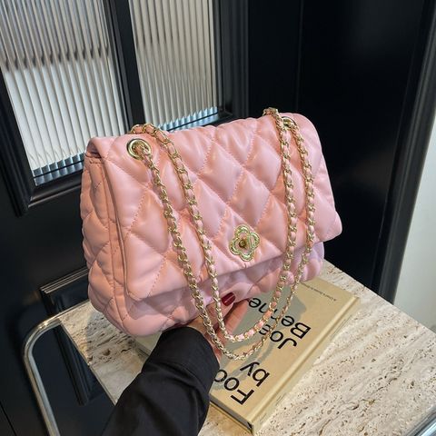 Women's Medium Pu Leather Solid Color Classic Style Streetwear Lock Clasp Shoulder Bag Crossbody Bag