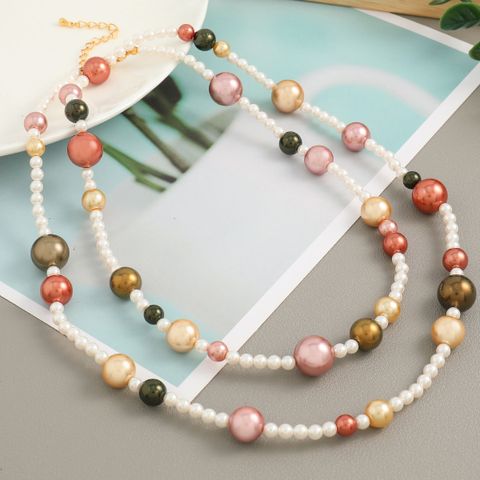 Elegant Vacation Classic Style Round Glass Copper Beaded Plating 18K Gold Plated Women's Long Necklace