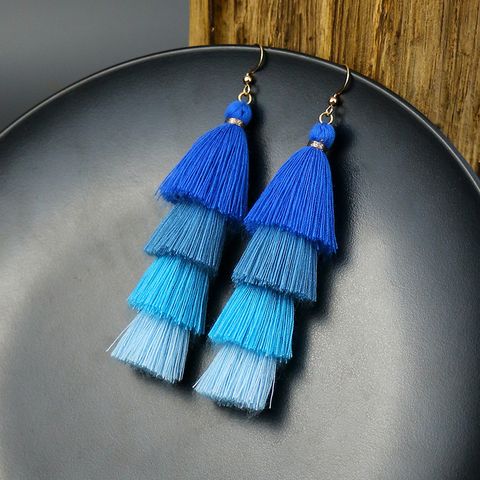 1 Pair Bohemian Solid Color Tassel Zinc Alloy Drop Earrings