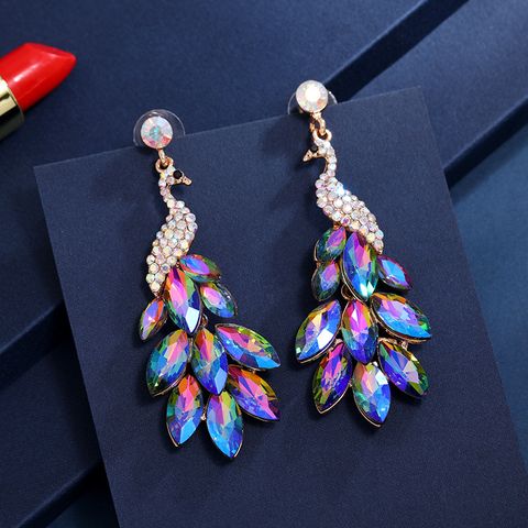 1 Piece Elegant Luxurious Peacock Inlay Zinc Alloy Artificial Crystal Drop Earrings